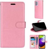 Voor Samsung Galaxy A52 5G Pure Kleur Horizontale Flip PU lederen tas met houder & kaartsleuven & portemonnee & fotolijst (roze)