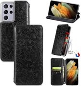 Voor Samsung Galaxy S21 Ultra 5G Blooming Mandala Reliëfpatroon Magnetische Horizontale Flip Leren Case met Houder & Kaartsleuven & Portemonnee (Zwart)