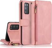 Voor Samsung Galaxy S20 FE 5G Huidgevoel Crazy Horse Textuur Rits Portemonnee Tas Horizontale Flip Leren Case met Houder & Kaartsleuven & Portemonnee & Lanyard (Rose Goud)