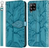 Voor Samsung Galaxy A12 Life of Tree Embossing Pattern Horizontale Flip lederen tas met houder & kaartsleuf & portemonnee & fotolijst & lanyard (meerblauw)