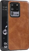 Voor Samsung Galaxy S20 Ultra Crazy Horse getextureerd kalfsleer PU + PC + TPU-hoesje (bruin)
