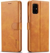 Voor Samsung Galaxy A51 5G LC.IMEEKE kalfsleer Horizontale flip lederen tas, met houder & kaartsleuven & portemonnee & fotolijst (bruin)