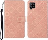 Voor Samsung Galaxy A42 5G Etnische Stijl Reliëf Patroon Horizontale Flip Leren Case met Houder & Kaartsleuven & Portemonnee & Lanyard (Roze)