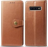 Retro effen kleur lederen gesp Mobiele telefoon bescherming lederen tas met fotolijst & kaartsleuf & portemonnee & beugel functie voor Galaxy S10 Plus (bruin)