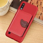 Leaf Buckle Litchi Texture kaarthouder PU + TPU Case voor Galaxy M10, met kaartsleuf & portemonnee & houder & fotolijst (rood)