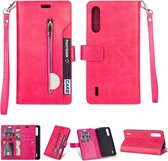 Voor Xiaomi Mi CC9 / Mi A3 Lite / Mi 9 Lite Multifunctionele Rits Horizontale Flip Leren Case met Houder & Portemonnee & 9 Kaartsleuven & Lanyard (Rose Rood)