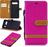 Kleurafstemming Denim Texture Leather Case voor Galaxy S10, met houder & kaartsleuven & portemonnee & lanyard (rozerood)