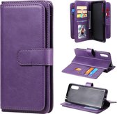 Voor Sony Xperia L4 multifunctionele magnetische koperen gesp horizontale flip effen kleur lederen tas met 10 kaartsleuven & portemonnee & houder & fotolijst (paars)