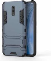 Schokbestendige pc + TPU-hoes voor OPPO Reno, met houder (marineblauw)