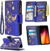 Voor Xiaomi Redmi Note 8T gekleurde tekening patroon rits horizontale flip lederen tas met houder & kaartsleuven & portemonnee (paarse vlinder)