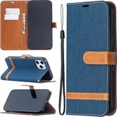 Voor iPhone 12 Pro Max Kleuraanpassing Denim Textuur Horizontale Flip Leren Case met Houder & Kaartsleuven & Portemonnee & Lanyard (Donkerblauw)