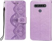 Voor LG K61 Flower Vine Embossing Pattern Horizontale Flip Leather Case met Card Slot & Holder & Wallet & Lanyard (Purple)