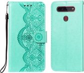 Voor LG K41S / K51S Flower Vine Embossing Pattern Horizontale Flip Leather Case met Card Slot & Holder & Wallet & Lanyard (Green)