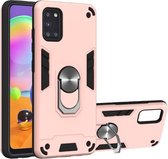 Voor Samsung Galaxy A31 2 in 1 Armor Series PC + TPU beschermhoes met ringhouder (roségoud)