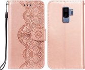 Voor Samsung Galaxy S9 Plus Bloem Vine Embossing Patroon Horizontale Flip Leren Case met Kaartsleuf & Houder & Portemonnee & Lanyard (Rose Goud)