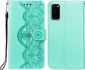 Voor Samsung Galaxy S20 Flower Vine Embossing Pattern Horizontale Flip Leather Case met Card Slot & Holder & Wallet & Lanyard (Green)