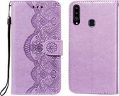 Voor Samsung Galaxy A20s Flower Vine Embossing Pattern Horizontale Flip Leather Case met Card Slot & Holder & Wallet & Lanyard (Purple)