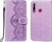 Voor Huawei Honor 10i Flower Vine Embossing Pattern Horizontale Flip Leather Case met Card Slot & Holder & Wallet & Lanyard (Purple)