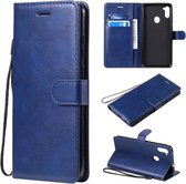 Voor Samsung Galaxy A11 Effen Kleur Horizontale Flip Beschermende Leren Case met Houder & Kaartsleuven & Portemonnee & Fotolijst & Lanyard (Blauw)