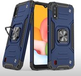 Voor Samsung Galaxy A01 magnetisch pantser schokbestendig TPU + pc-hoesje met metalen ringhouder (blauw)