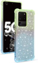 Voor Samsung Galaxy S20 Ultra Gradient Glitter Poeder Schokbestendig TPU Beschermhoes (Groen Blauw)