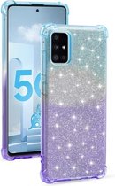 Voor Samsung Galaxy A51 4G gradiënt glitter poeder schokbestendig TPU beschermhoes (blauw paars)