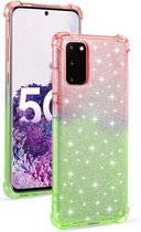 Voor Samsung Galaxy S20 5G gradiënt glitter poeder schokbestendig TPU beschermhoes (oranje groen)