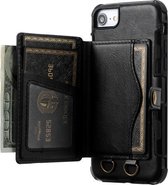 Crazy Horse Texture PU + TPU schokbestendige achterkant met kaartsleuven & houder & portemonnee & crossbody riem voor iPhone 6 & 6s & 7 & 8 (zwart)