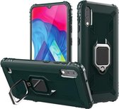 Voor Samsung Galaxy A10 / M10 koolstofvezel beschermhoes met 360 graden roterende ringhouder (groen)