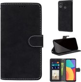 Voor Alcatel 1L (2021) Retro Frosted Horizontale Flip PU lederen tas met houder & kaartsleuven & portemonnee & fotolijst (zwart)