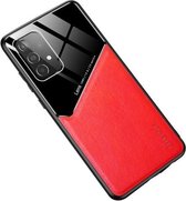 Voor Samsung Galaxy A52 5G All-inclusive leer + organisch glas beschermhoes met metalen ijzeren plaat (rood)