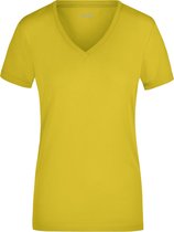 Geel basic dames stretch t-shirt met V-hals S