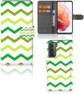 Telefoonhoesje Geschikt voor Samsung Galaxy S21 Flip Case Zigzag Groen