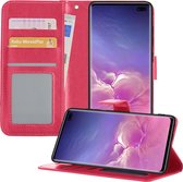 Samsung S10 Hoesje Book Case Hoes - Samsung Galaxy S10 Case Hoesje Portemonnee Cover - Samsung S10 Hoes Wallet Case Hoesje - Donker Roze