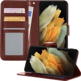 Hoesje Geschikt voor Samsung S21 Ultra Hoesje Book Case Hoes Wallet Cover - Hoes Geschikt voor Samsung Galaxy S21 Ultra Hoesje Bookcase Hoes - Bruin
