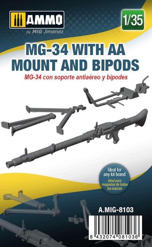 AMMO MIG Modelbouwpakket Auto - AMMO MIG 8103 MG-34 With AA Mount and Bipods Resin onderdeel - 1:35 -