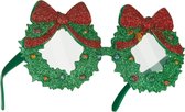 dressforfun - Pretbril kerstkrans met strik - verkleedkleding kostuum halloween verkleden feestkleding carnavalskleding carnaval feestkledij partykleding - 302776