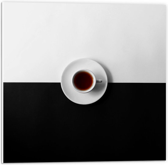 Forex - Koffie met Zwart/Wit Vlak - 50x50cm Foto op Forex
