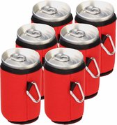 5x Stuks blikjes koeler / koelhoud hoesjes / bierblik hoesjes met karabijnhaak - rood - Frisdrank/bier blikjes koel houden