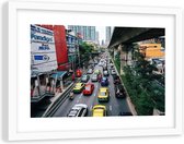 Foto in frame , Veelkleurige auto's in stad ,120x80cm , Multikleur , wanddecoratie