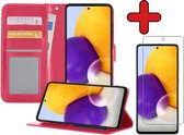 Samsung A72 Hoesje Book Case Met Screenprotector - Samsung Galaxy A72 Hoesje Wallet Case Portemonnee Hoes Cover - Donker Roze