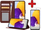 Samsung A72 Hoesje Book Case Met Screenprotector - Samsung Galaxy A72 Hoesje Wallet Case Portemonnee Hoes Cover - Bruin