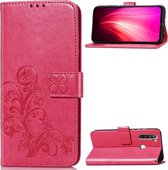 Voor Xiaomi Redmi Note 8 vierbladige sluiting reliÃ«f gesp mobiele telefoon bescherming lederen tas met lanyard & kaartsleuf & portemonnee & beugel functie (magenta)