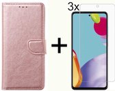 BixB Samsung A52 / A52s hoesje - Met 3x screenprotector / tempered glass - Book Case Wallet - Rose goud