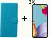 BixB Samsung A52 / A52s hoesje - Met 3x screenprotector / tempered glass - Book Case Wallet - Turquoise