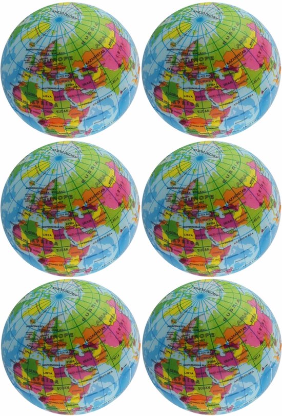 10x Anti-stress balletje planeet aarde/wereldbol/globe 7 cm - Stressballen - Squishy - Anti-stress producten
