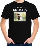 Dieren foto t-shirt Geit - zwart - kinderen - farm animals - cadeau shirt Geiten liefhebber L (146-152)