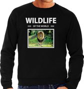 Dieren foto sweater Leeuw - zwart - heren - wildlife of the world - cadeau trui Leeuwen liefhebber M