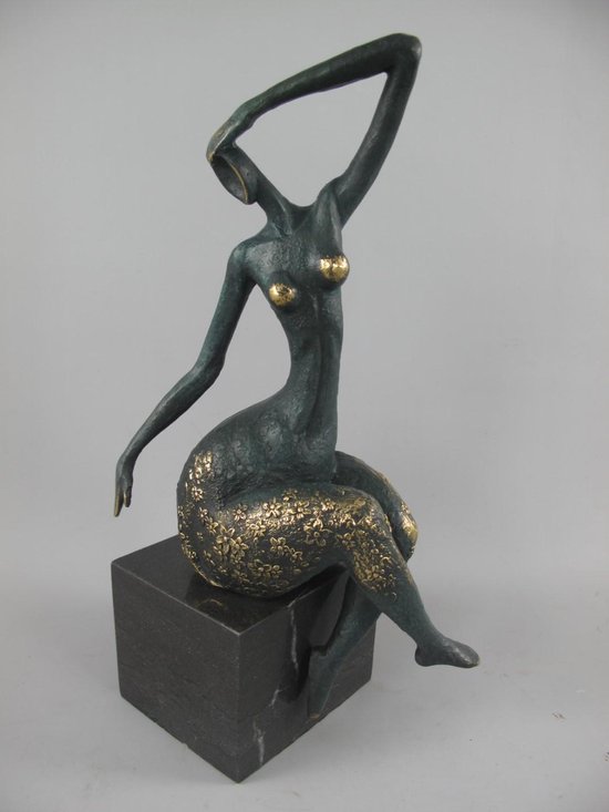 Bronzen beeld - Abstracte dame op sokkel - Dikke dames figuur - 40 cm hoog