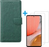 Samsung Galaxy A52 (4G & 5G) / A52s - Bookcase Groen - portemonee hoesje met 2 stuks Glas Screen protector